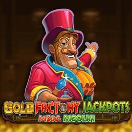 Gold Factory Jackpots Mega Moolah slot logo by Aurum Signature Studios at Kingmaker Casino